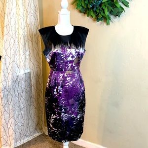 NEW Tahari Gorgeous Purple Black Silver Cream dress 8